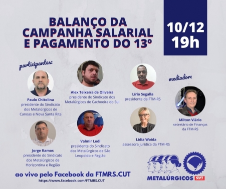 FTM-RS fará balanço da campanha salarial em live, nesta quinta-feira