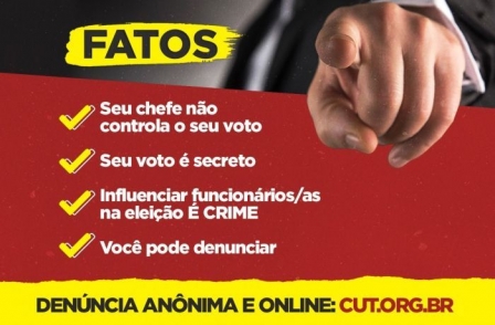 CUT lança site para trabalhador denunciar coação eleitoral e levará casos à OIT