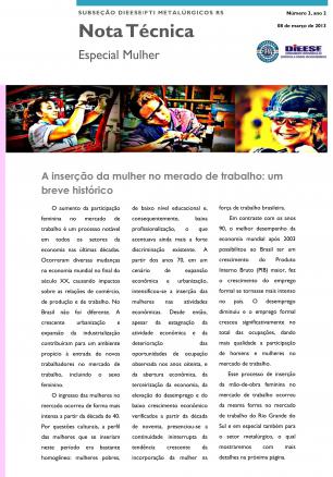 Subseção do Dieese/FTMRS divulga nota técnica sobre a inserção das mulheres no mercado de trabalho